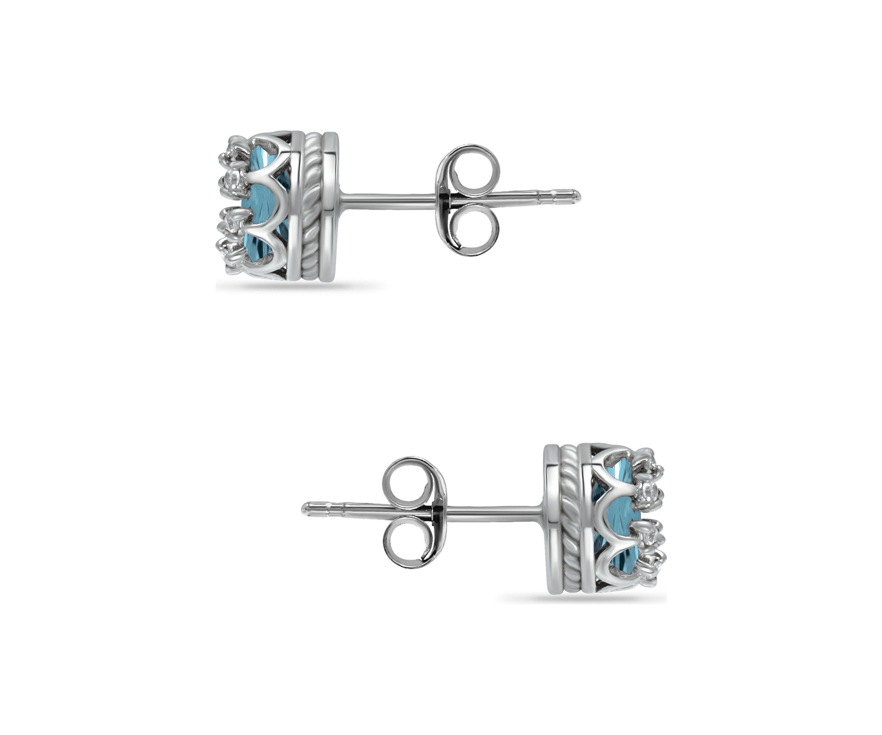 1-3/4 ct. 6MM Round Blue and White Topaz Crown Stud Earrings, Sterling Silver