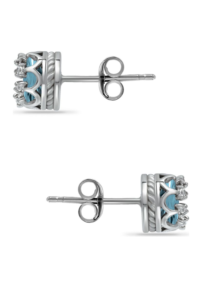 1-3/4 ct. 6MM Round Blue and White Topaz Crown Stud Earrings, Sterling Silver