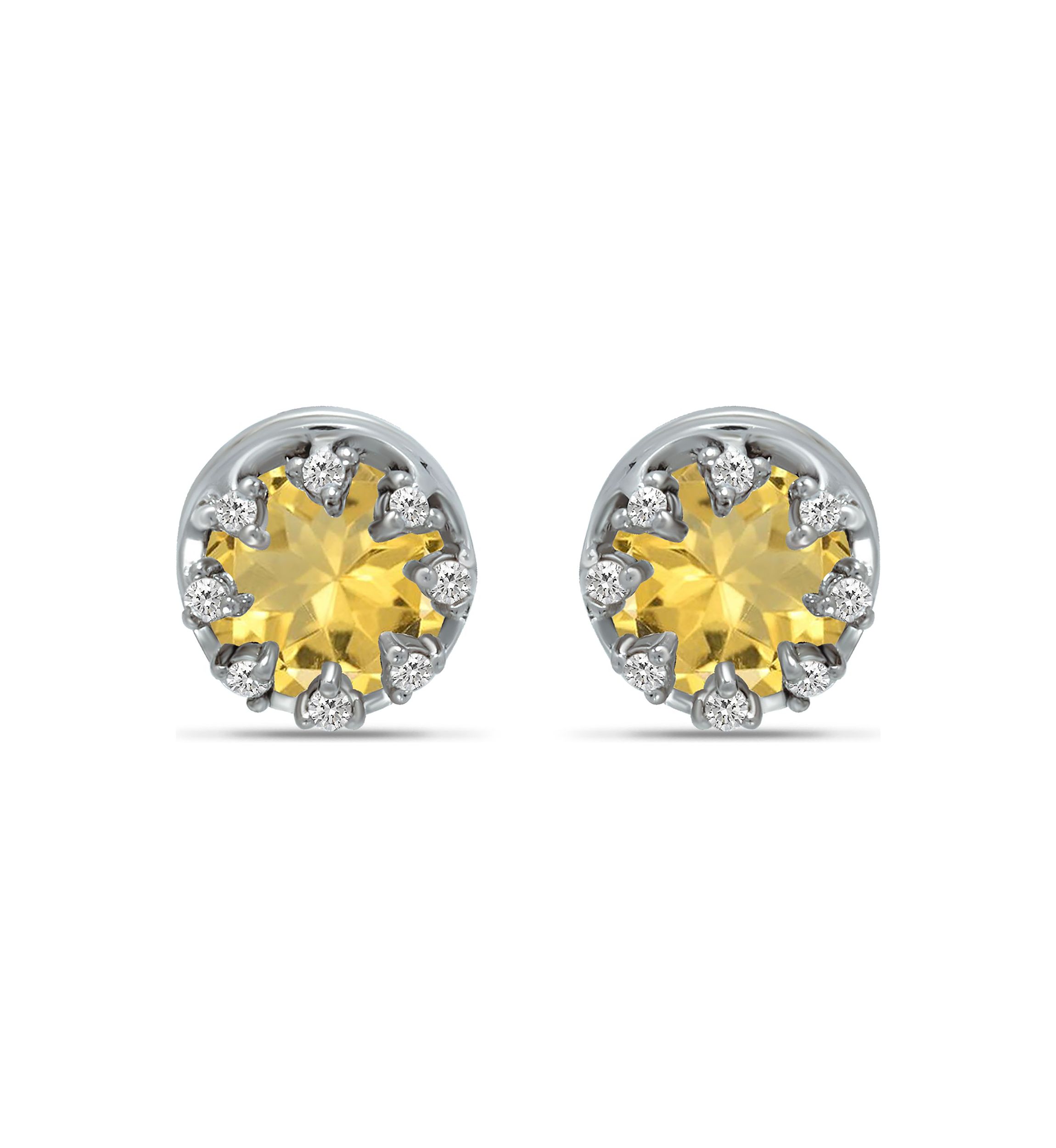 1-/3 ct. 6MM Round Citrine and White Topaz Crown Stud Earrings, Sterling Silver