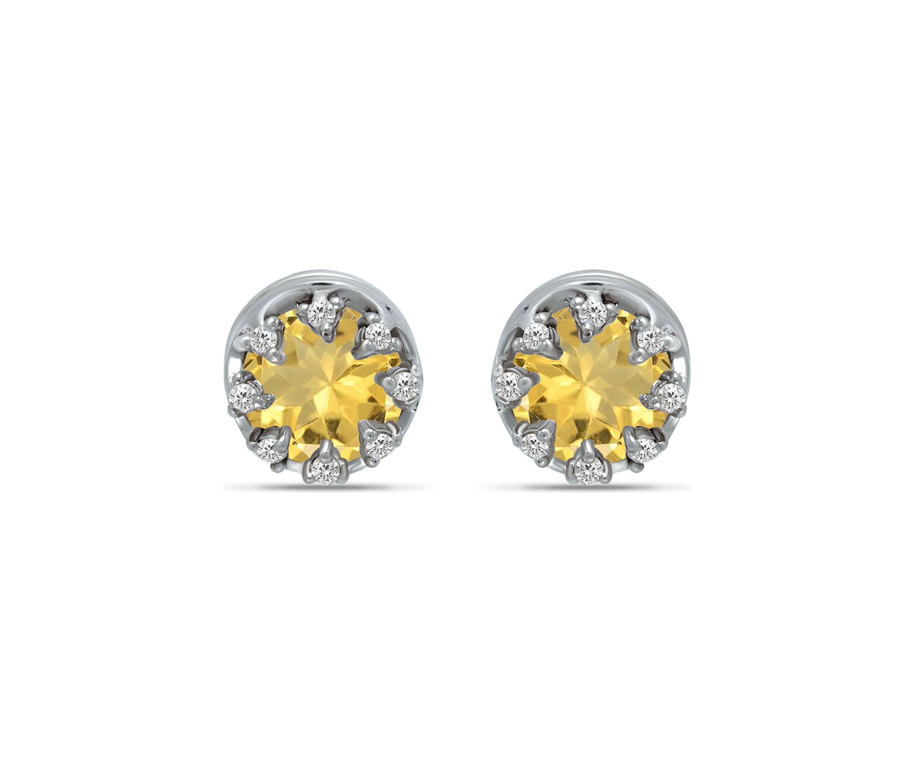 1-/3 ct. 6MM Round Citrine and White Topaz Crown Stud Earrings, Sterling Silver