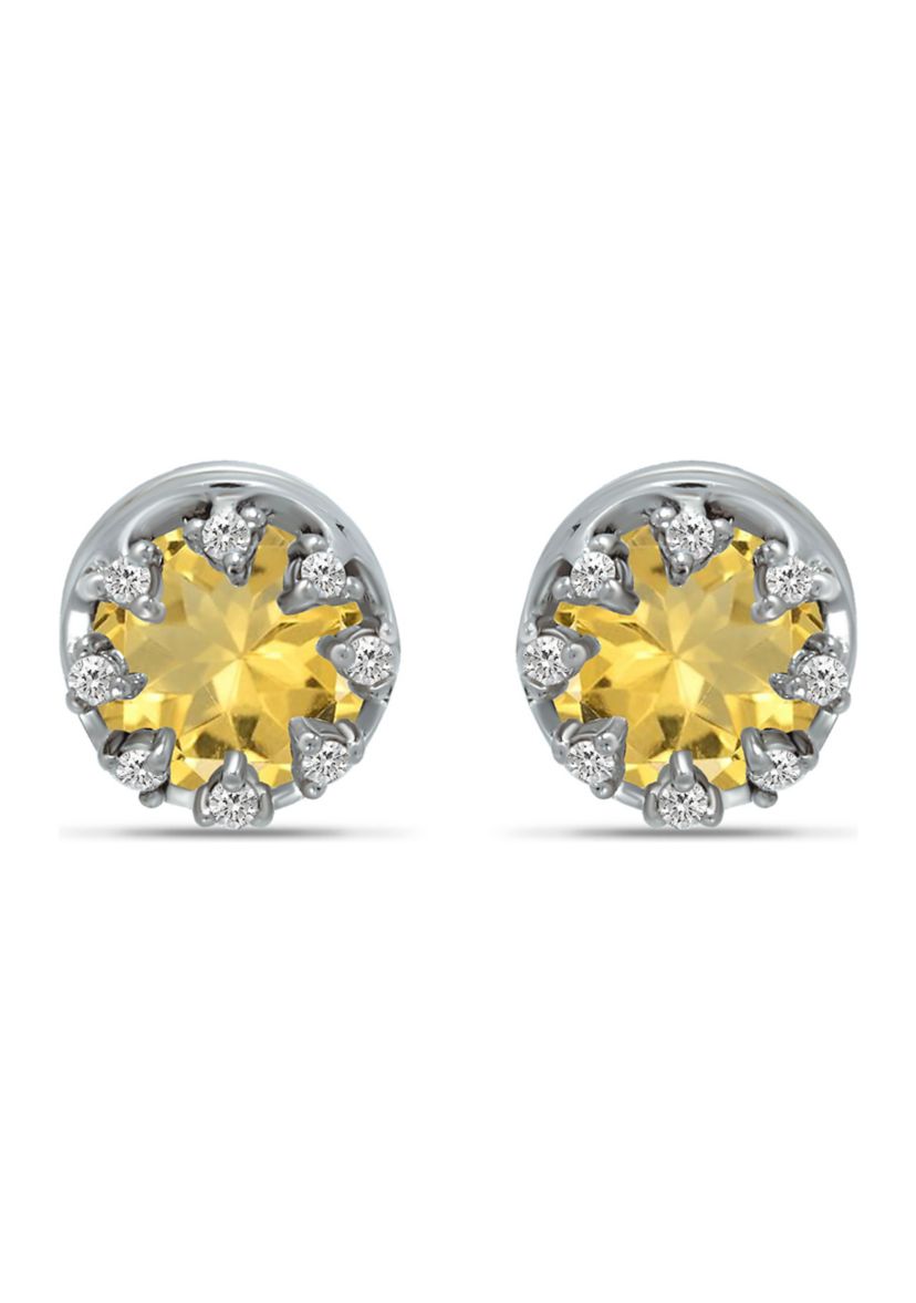 1-/3 ct. 6MM Round Citrine and White Topaz Crown Stud Earrings, Sterling Silver