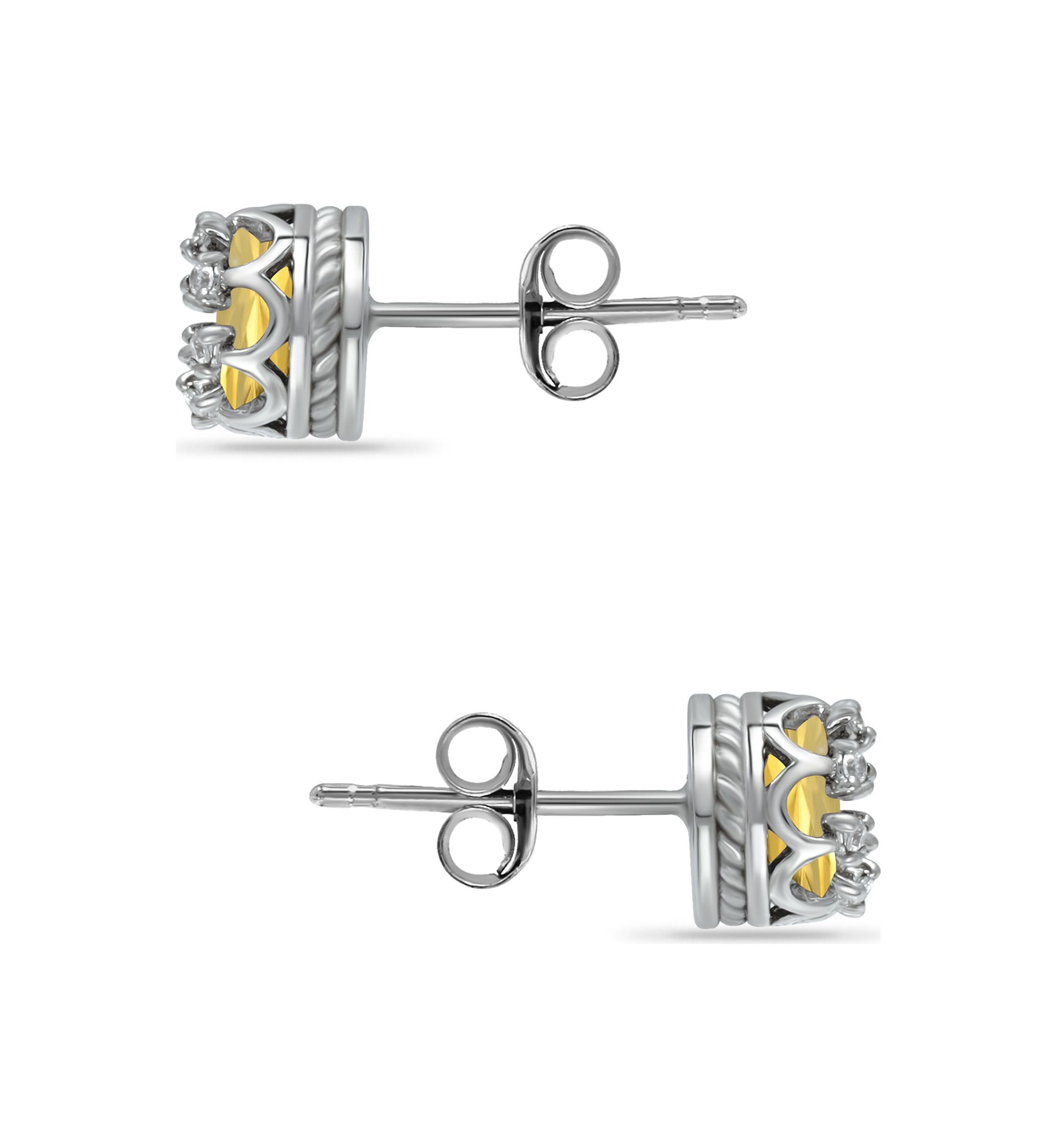 1-/3 ct. 6MM Round Citrine and White Topaz Crown Stud Earrings, Sterling Silver