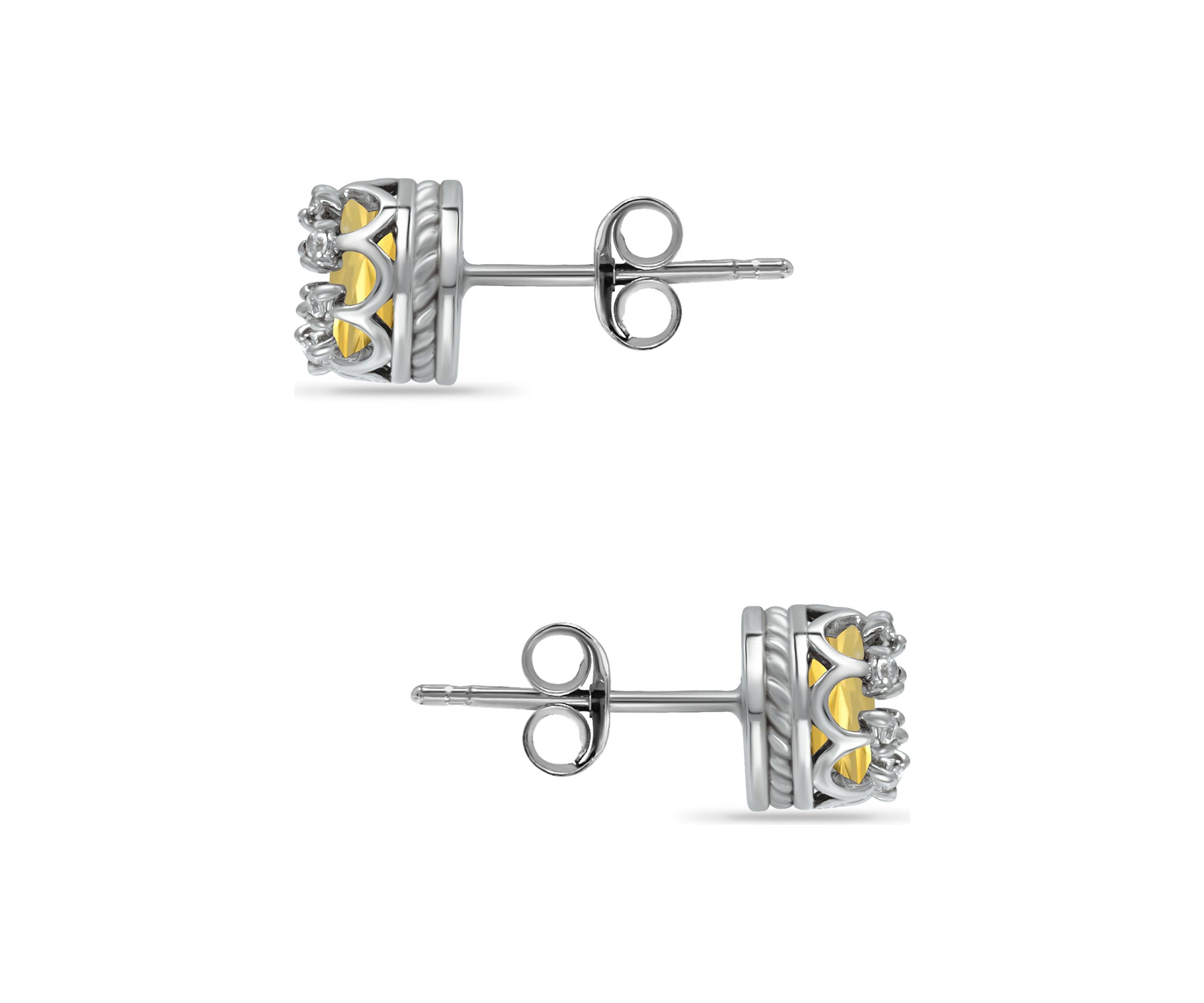 1-/3 ct. 6MM Round Citrine and White Topaz Crown Stud Earrings, Sterling Silver