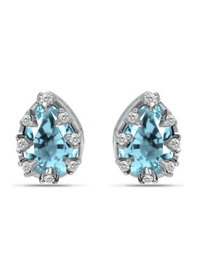 Belk & Co 1-1/2 ct. 7x5MM Pear Blue and White Topaz Crown Stud Earrings, Sterling Silver