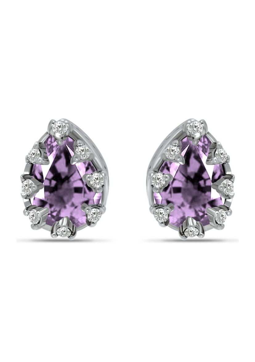 1-1/6 ct. 7x5MM Pear Amethyst and White Topaz Crown Stud Earrings, Sterling Silver