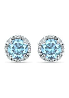 Belk & Co 1-7/8 ct. 6MM Round Blue and White Topaz Hidden Halo Stud Earrings, Sterling Silver