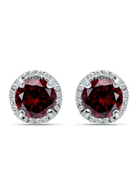 Belk & Co 2 ct. 6MM Round Blue and White Topaz Hidden Halo Stud Earrings, Sterling Silver, Red