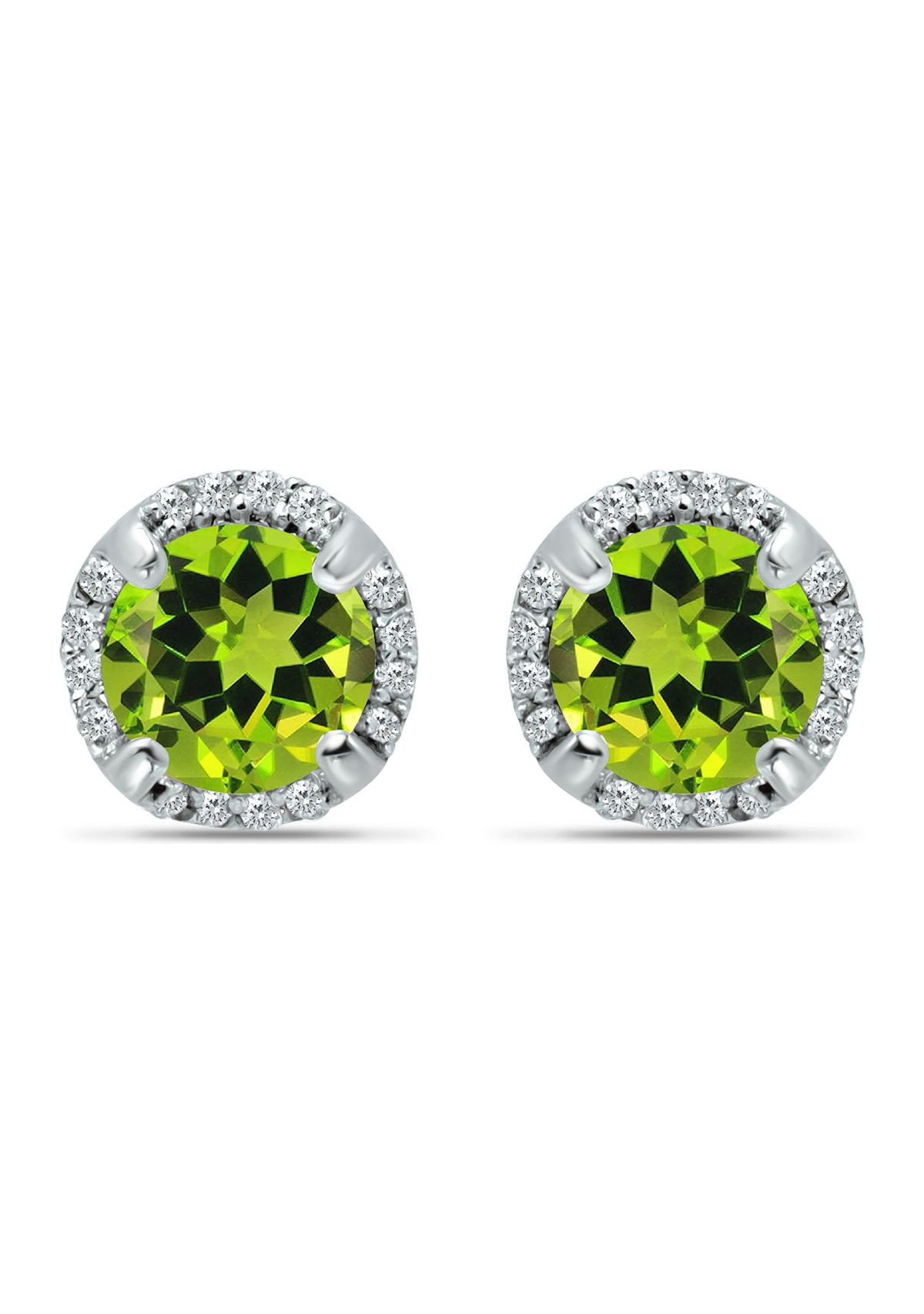 1-1/2 ct. 6MM Round Peridot and White Topaz Hidden Halo Stud Earrings, Sterling Silver