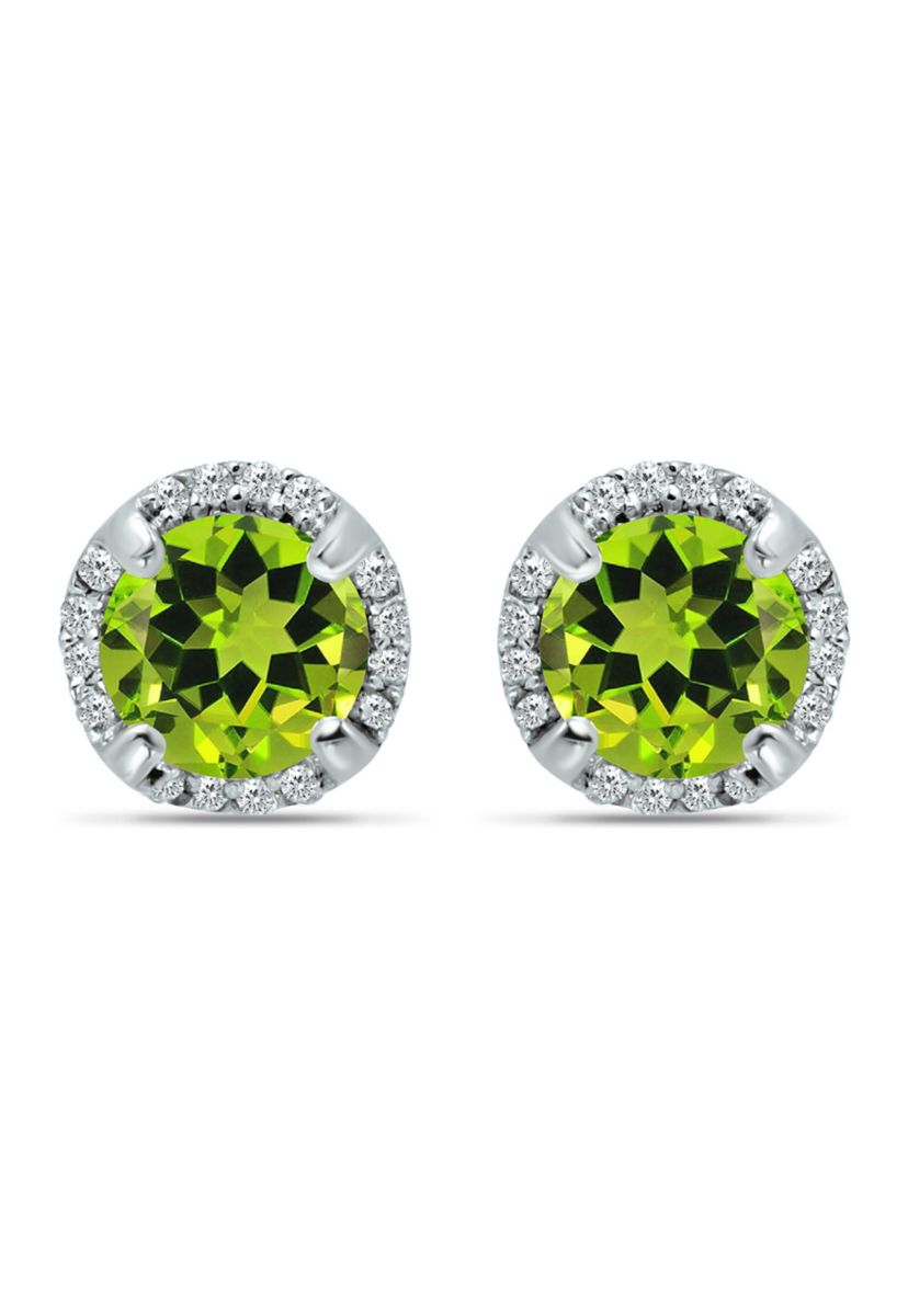 1-1/2 ct. 6MM Round Peridot and White Topaz Hidden Halo Stud Earrings, Sterling Silver