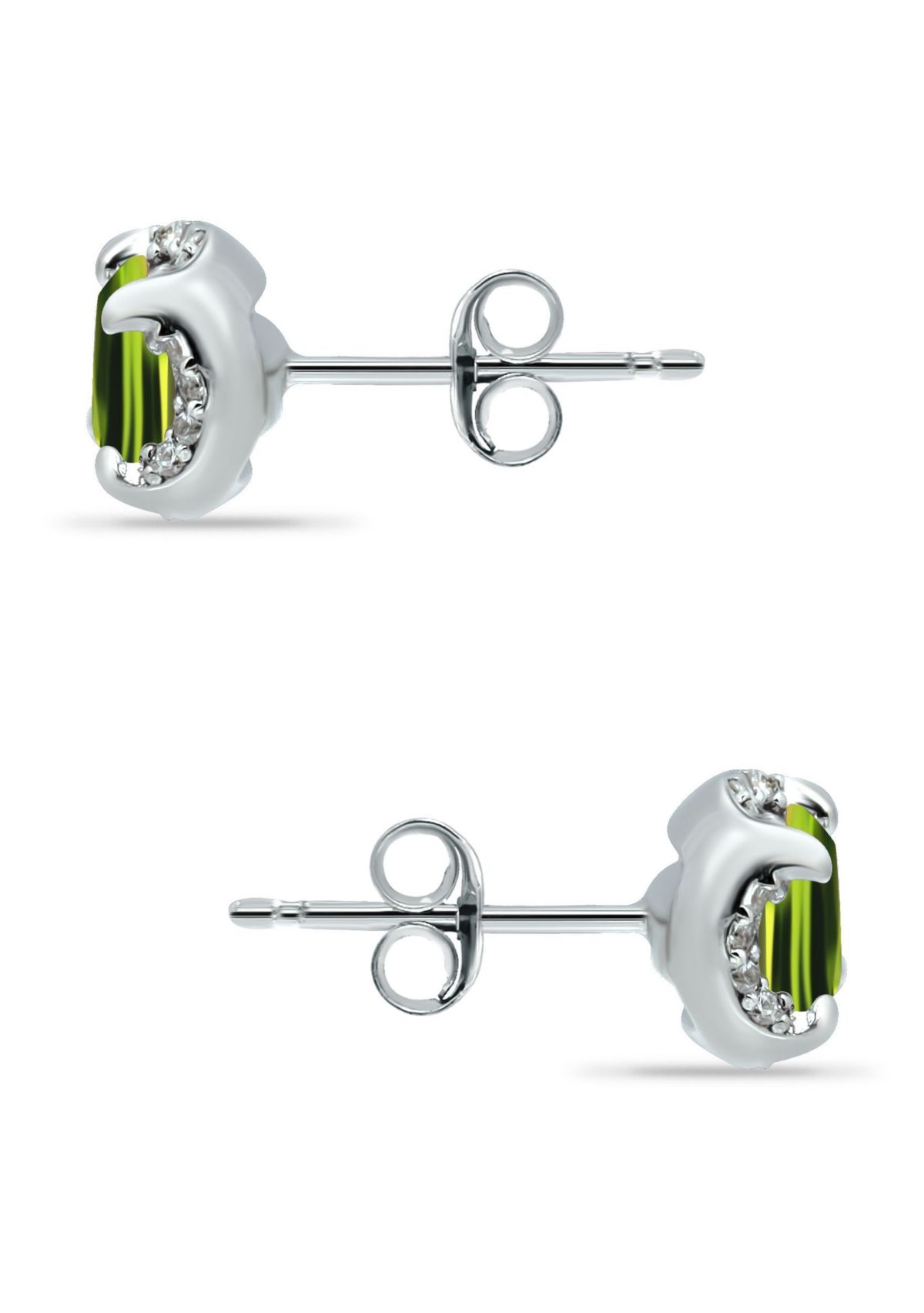1-1/2 ct. 6MM Round Peridot and White Topaz Hidden Halo Stud Earrings, Sterling Silver