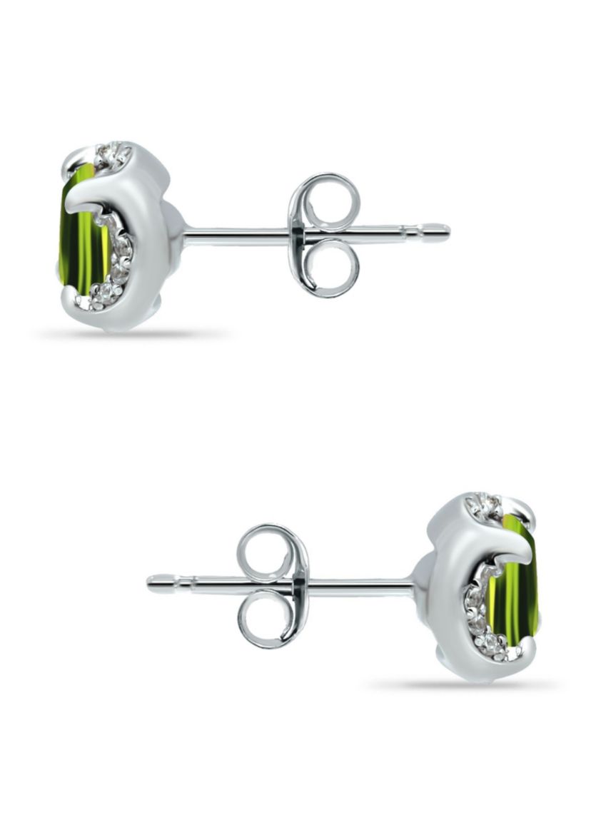 1-1/2 ct. 6MM Round Peridot and White Topaz Hidden Halo Stud Earrings, Sterling Silver