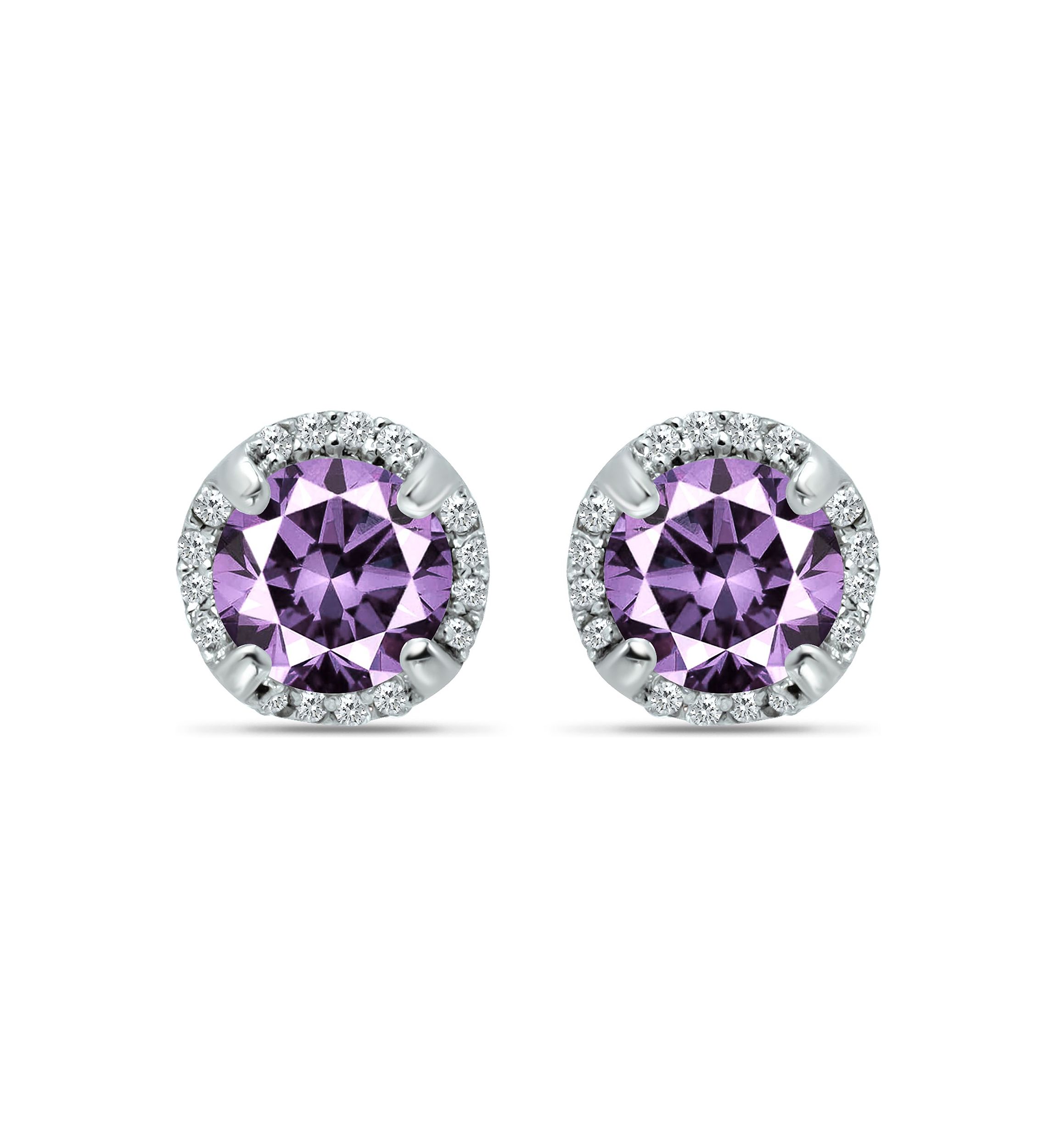 1-3/8 ct. 6MM Round Amethyst and White Topaz Hidden Halo Stud Earrings, Sterling Silver
