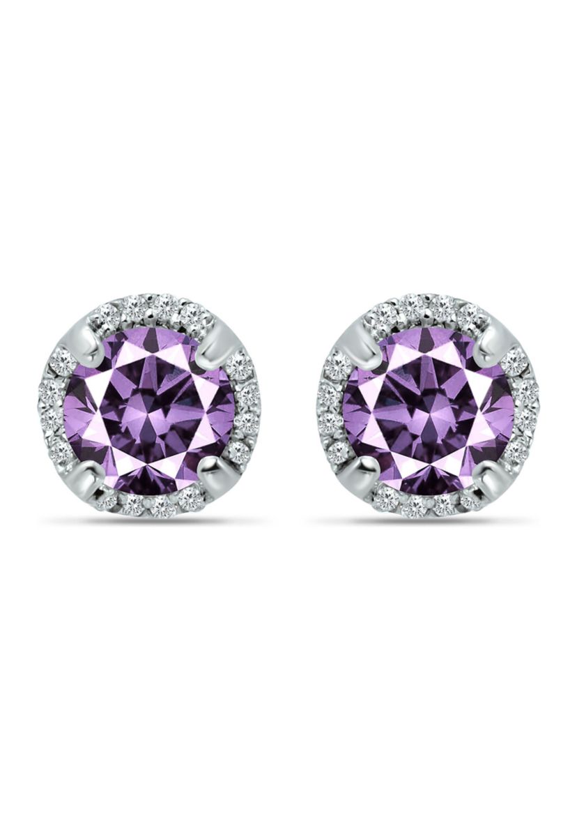 1-3/8 ct. 6MM Round Amethyst and White Topaz Hidden Halo Stud Earrings, Sterling Silver