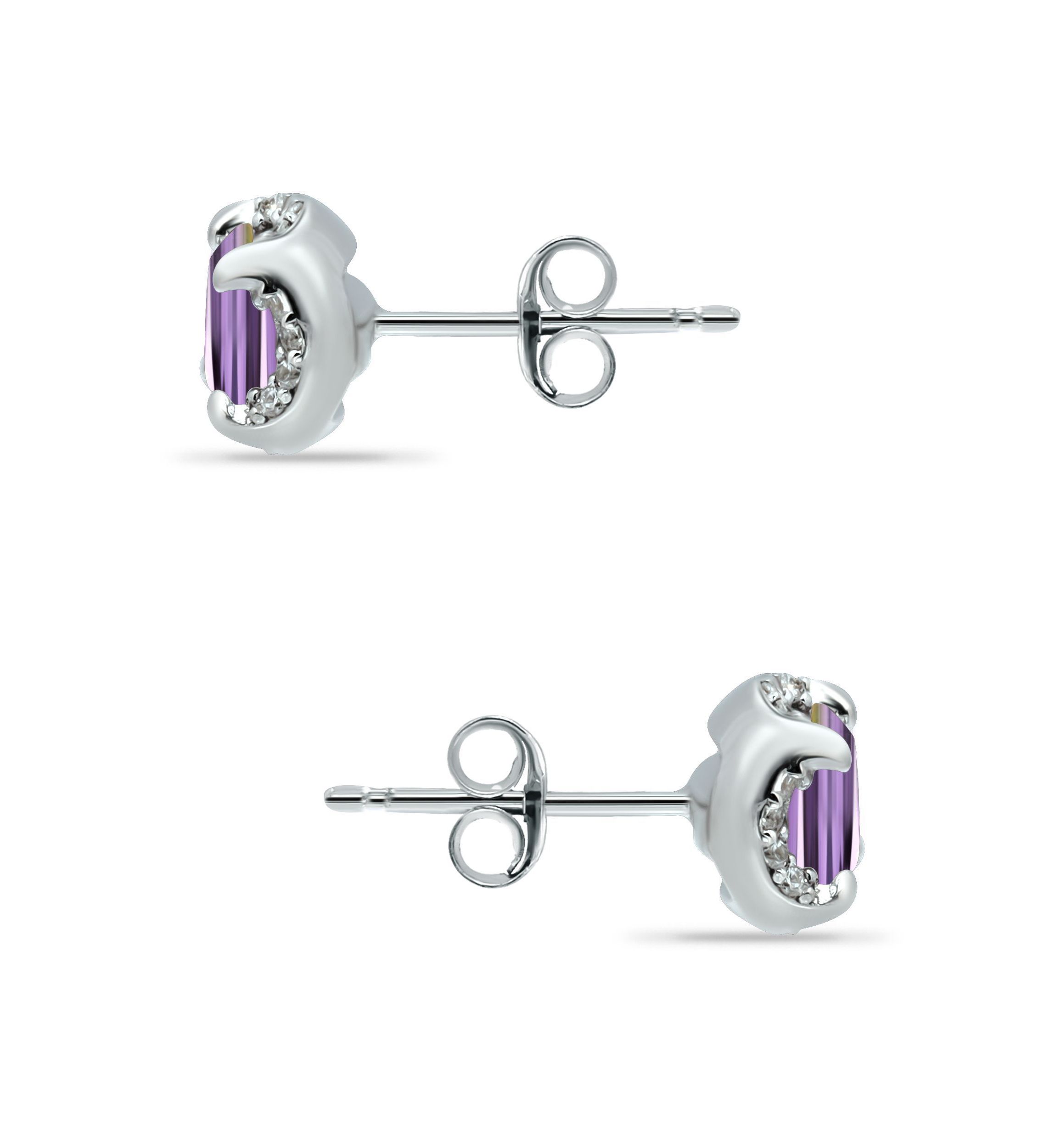 1-3/8 ct. 6MM Round Amethyst and White Topaz Hidden Halo Stud Earrings, Sterling Silver