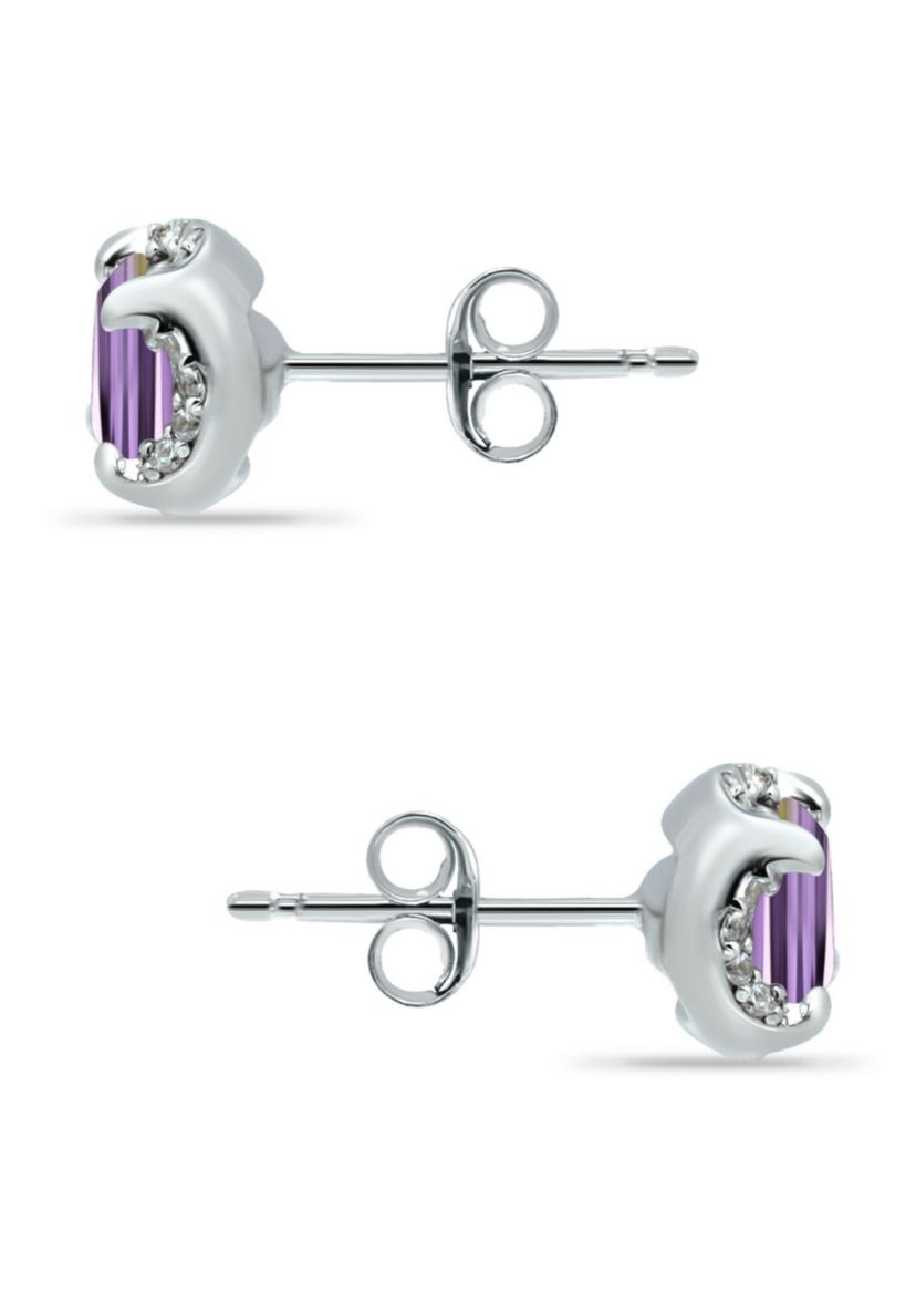 1-3/8 ct. 6MM Round Amethyst and White Topaz Hidden Halo Stud Earrings, Sterling Silver