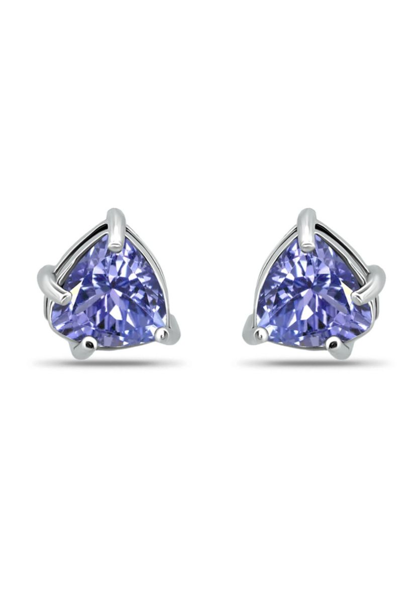 5/8 Cttw 5mm Tanzanite Trillion Solitaire Stud Earrings, Sterling Silver, DS