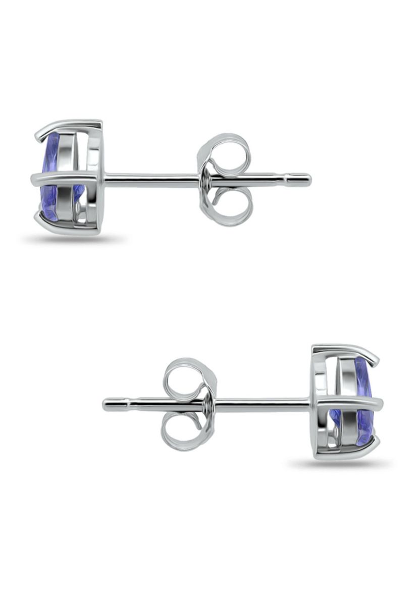 5/8 Cttw 5mm Tanzanite Trillion Solitaire Stud Earrings, Sterling Silver, DS