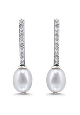 Belk & Co Freshwater Pearl and Pave White Topaz Linear Bar Drop Post Earrings