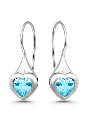 Belk & Co Semi Precious Heart Shape Bezel Set Stone Sterling Silver Hardwire Fishhook Earrings