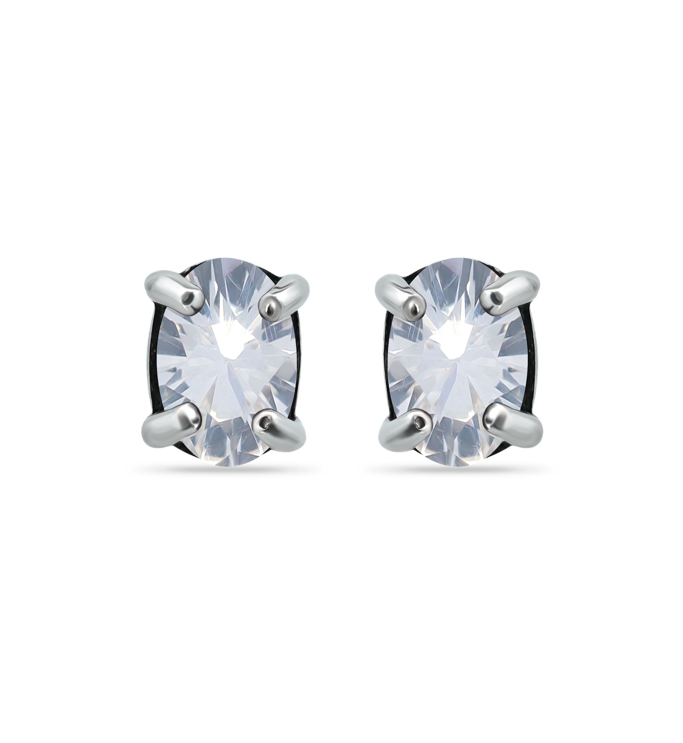7/8 Cttw 6X4mm Oval White Sapphire Solitaire Earrings.  Sterling Silver, DS