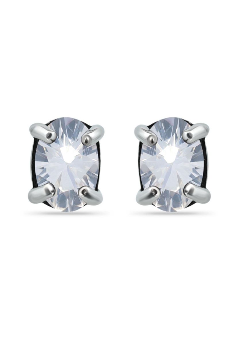 7/8 Cttw 6X4mm Oval White Sapphire Solitaire Earrings.  Sterling Silver, DS
