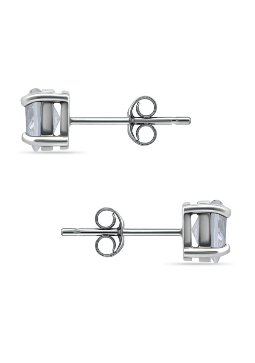 7/8 Cttw 6X4mm Oval White Sapphire Solitaire Earrings.  Sterling Silver, DS