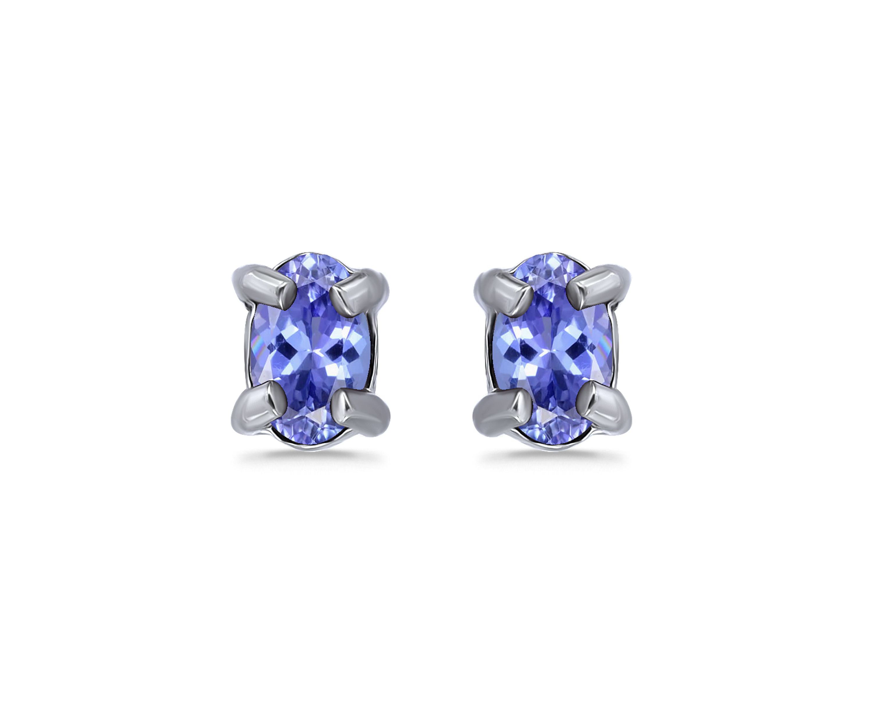 3/8 Cttw 5X3mm Tanzanite Oval Solitaire Stud Earrings.  Sterling Silver, DS