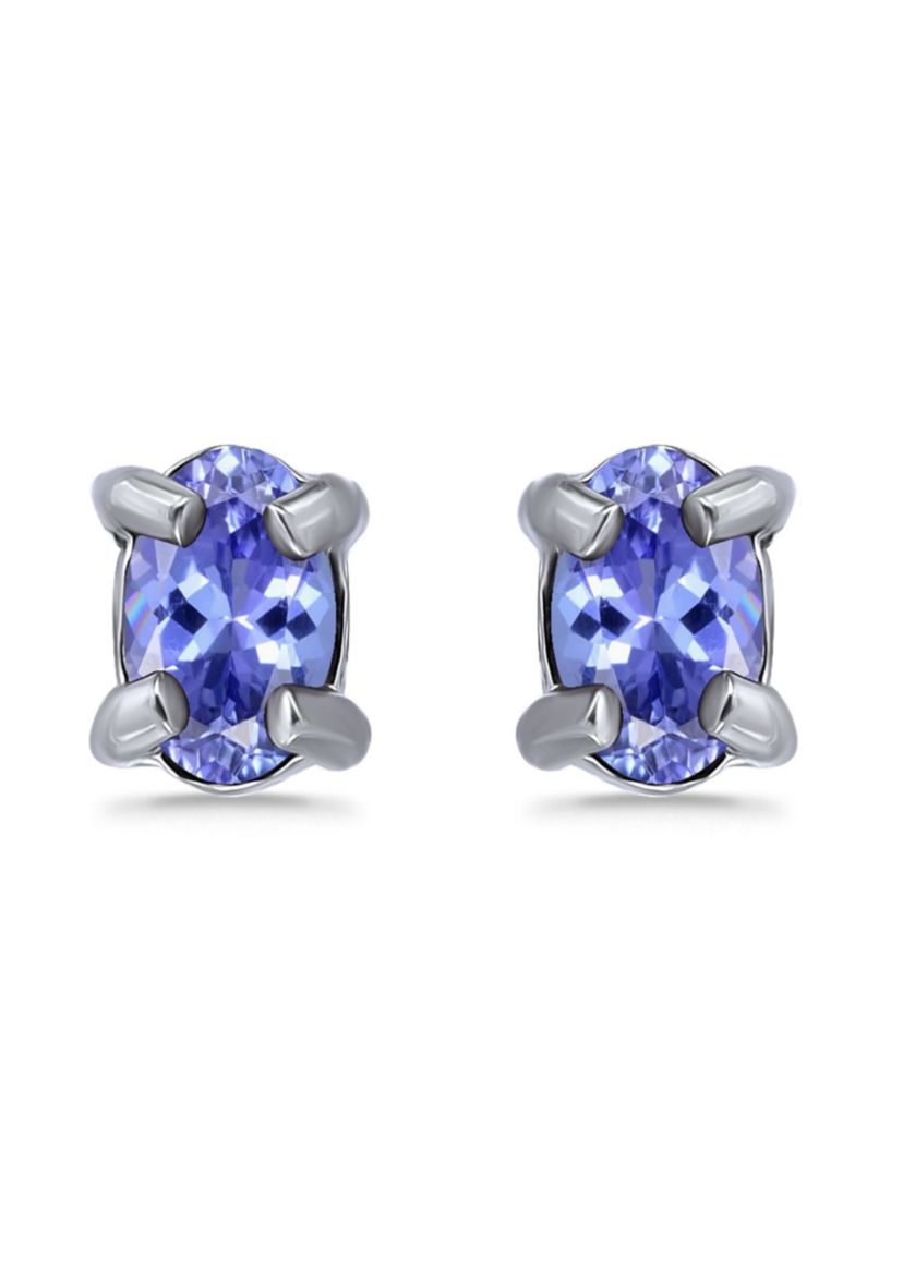 3/8 Cttw 5X3mm Tanzanite Oval Solitaire Stud Earrings.  Sterling Silver, DS