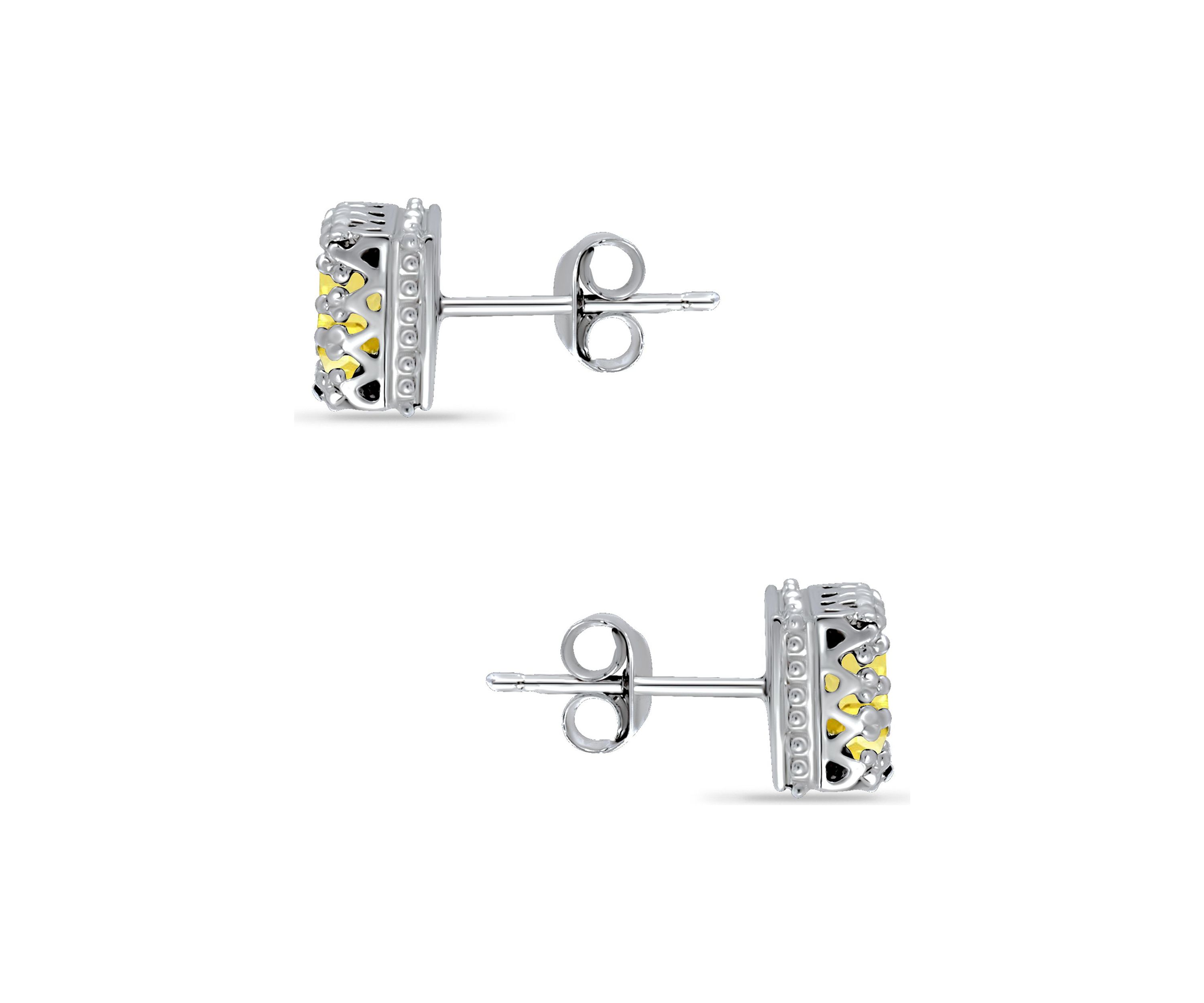 1-1/4 ct. 6MM Princess Cut Citrine Crown Stud Earrings, Sterling Silver