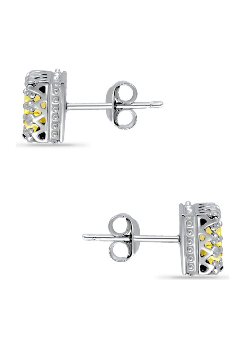 1-1/4 ct. 6MM Princess Cut Citrine Crown Stud Earrings, Sterling Silver