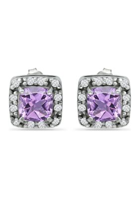 Belk & Co 1.52 ct. t.w. Amethyst and 1/4 ct. t.w. White Topaz Halo Stud Earrings in Sterling Silver