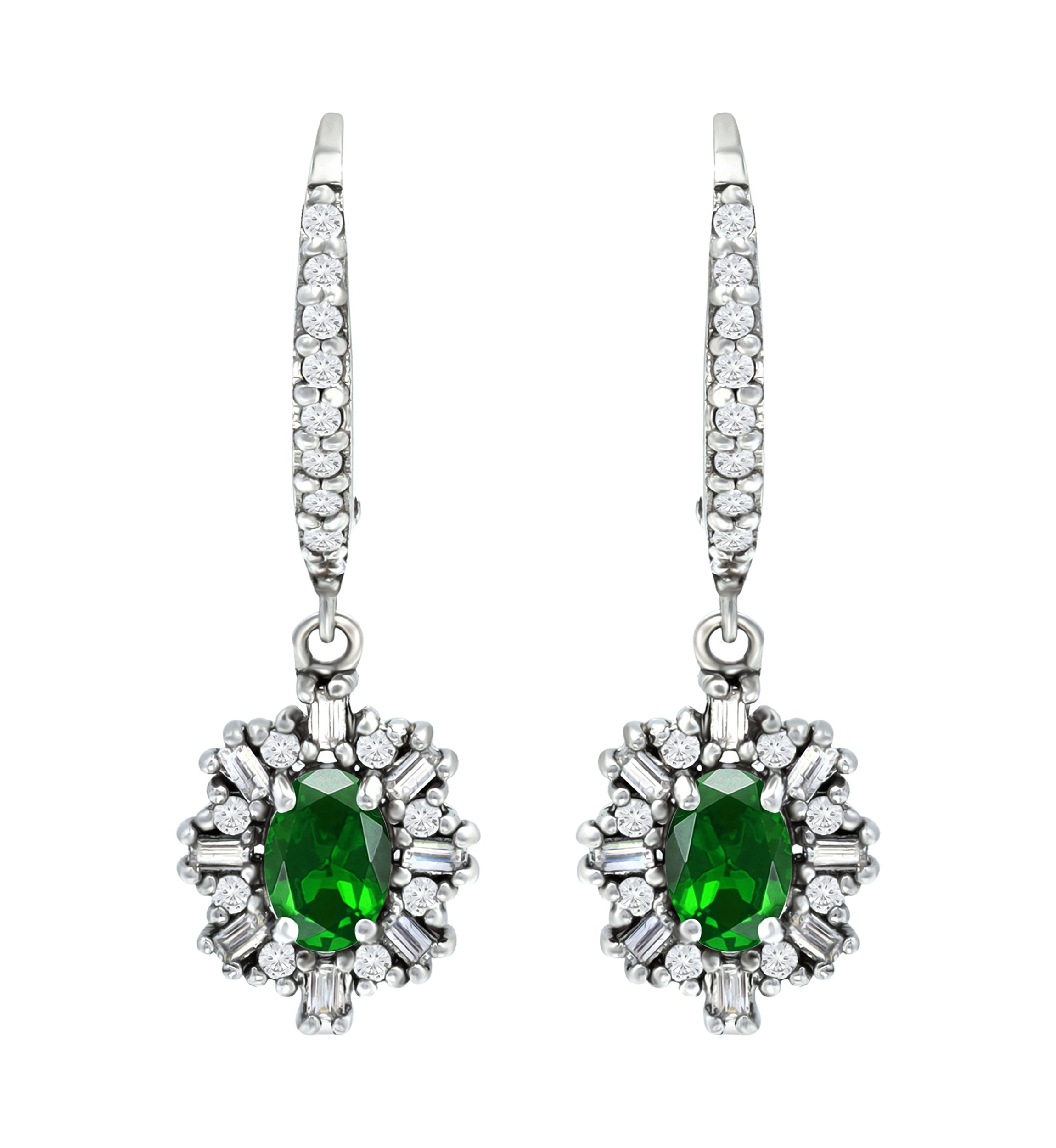 Lab Created 1.2 ct. t.w. Created Light Green Quartz and Created White Sapphire Drop  Lever Back Earrings, Sterling Silver