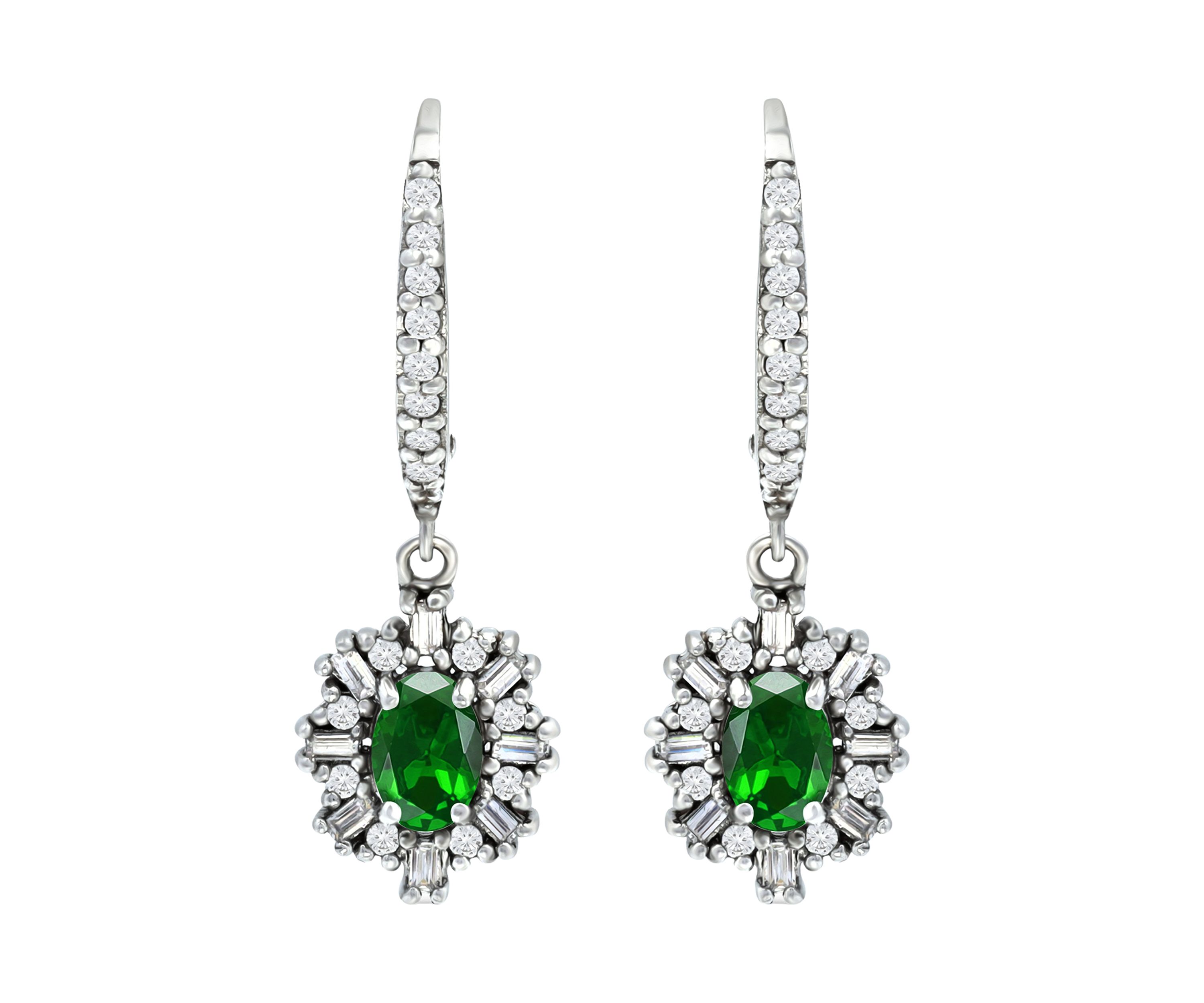 Lab Created 1.2 ct. t.w. Created Light Green Quartz and Created White Sapphire Drop  Lever Back Earrings, Sterling Silver