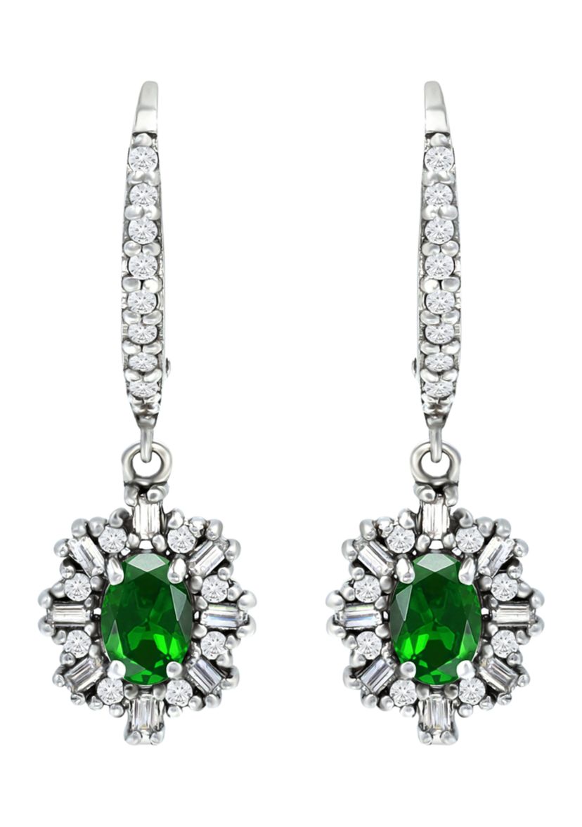 Lab Created 1.2 ct. t.w. Created Light Green Quartz and Created White Sapphire Drop  Lever Back Earrings, Sterling Silver