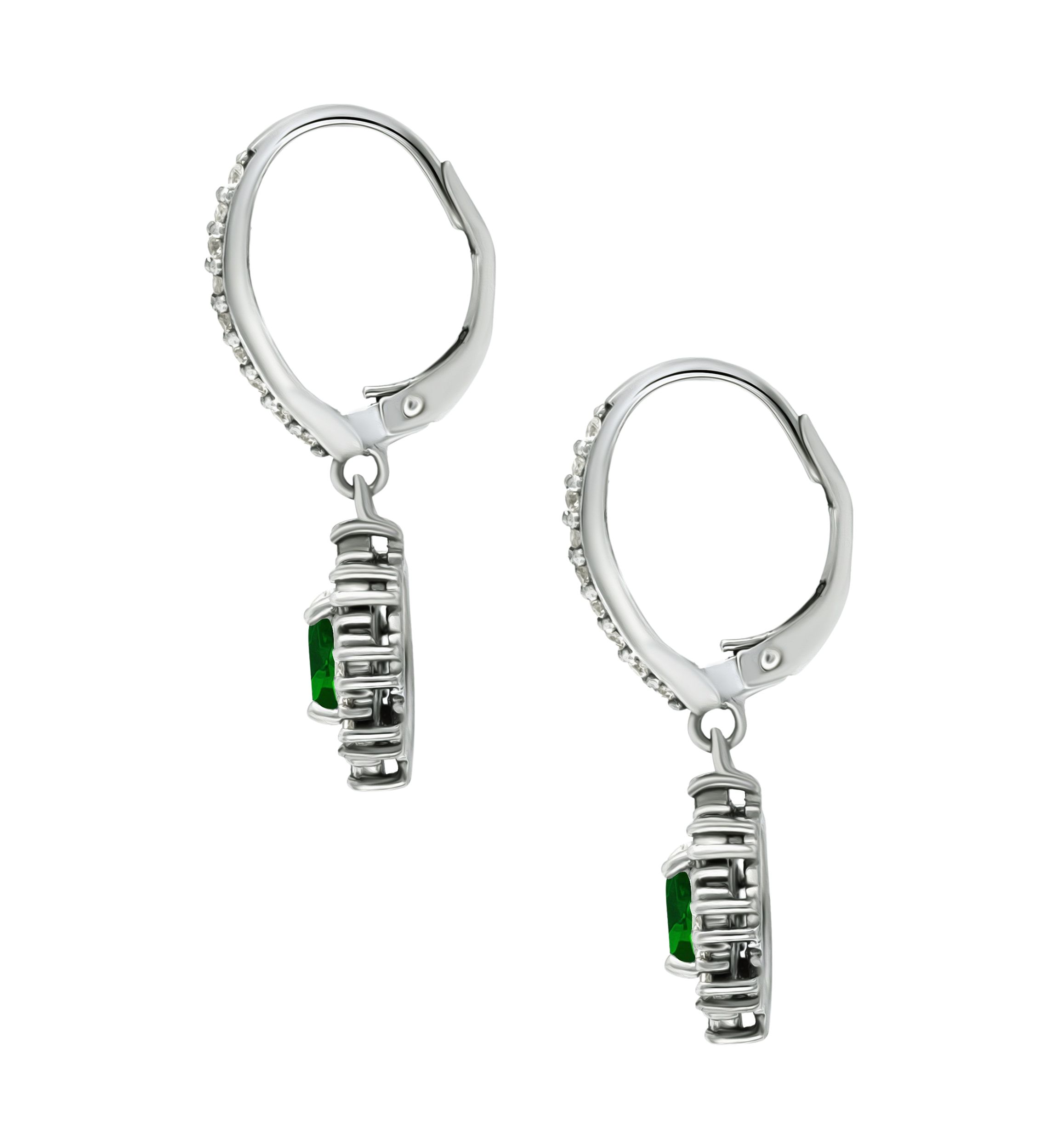 Lab Created 1.2 ct. t.w. Created Light Green Quartz and Created White Sapphire Drop  Lever Back Earrings, Sterling Silver