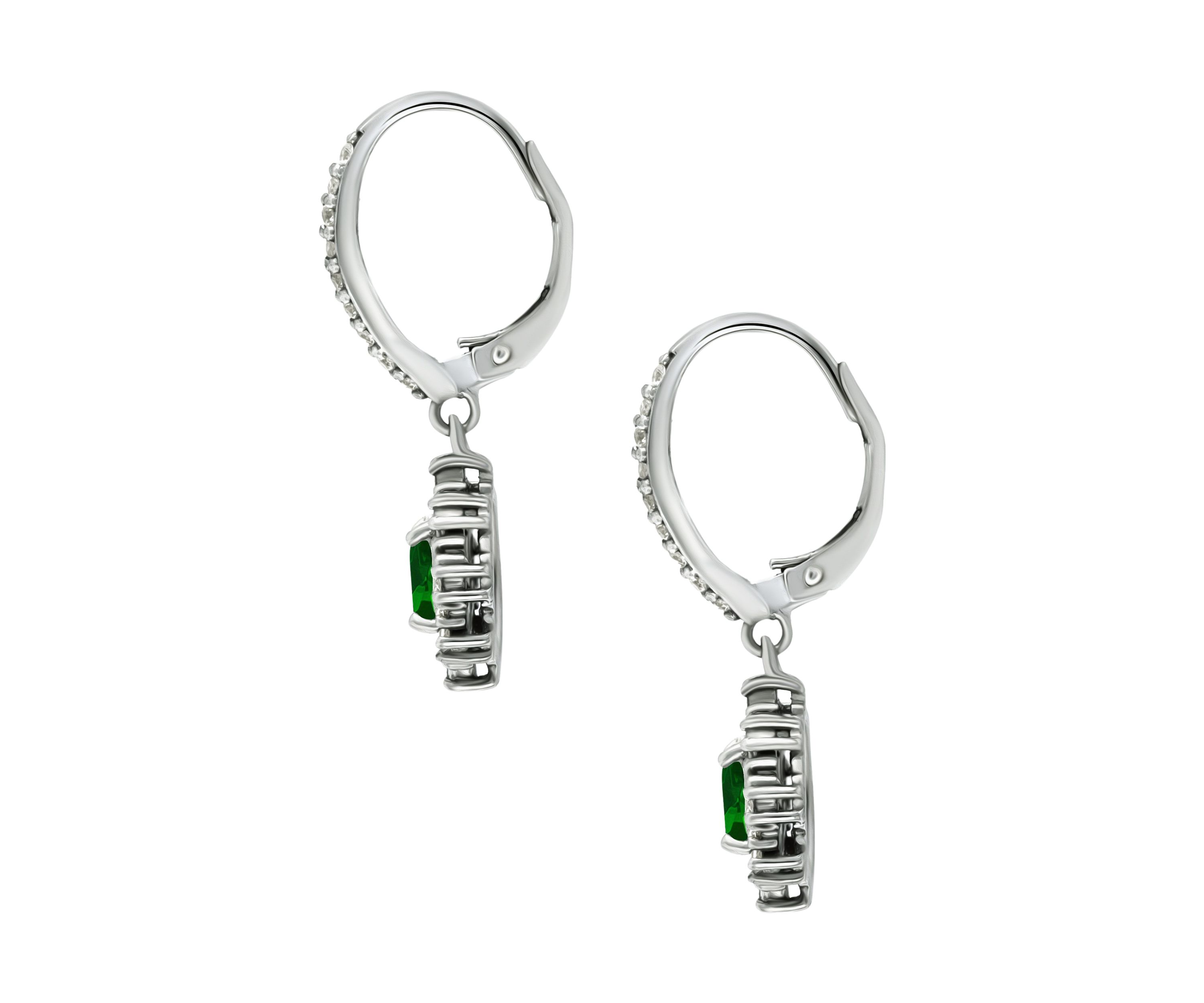 Lab Created 1.2 ct. t.w. Created Light Green Quartz and Created White Sapphire Drop  Lever Back Earrings, Sterling Silver