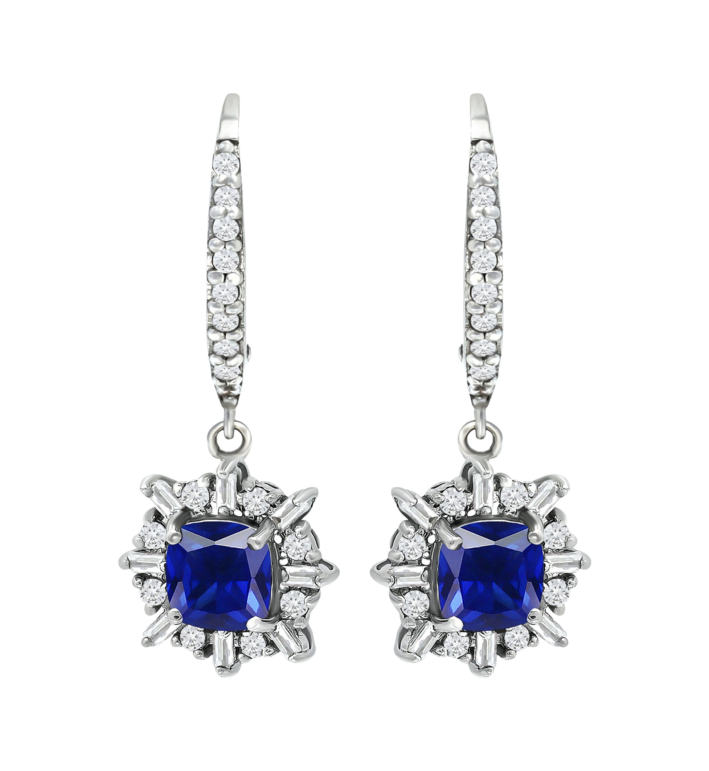 Lab Created 2.74 ct. t.w. Created Blue and Created White Sapphire Drop Lever Back Earrings, Sterling Silver