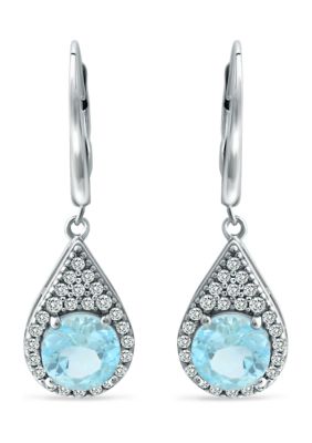 Belk & Co 3.25 ct. t.w. Swiss Blue Topaz and Created White Sapphire Lever Back Drop Earrings in Sterling Silver