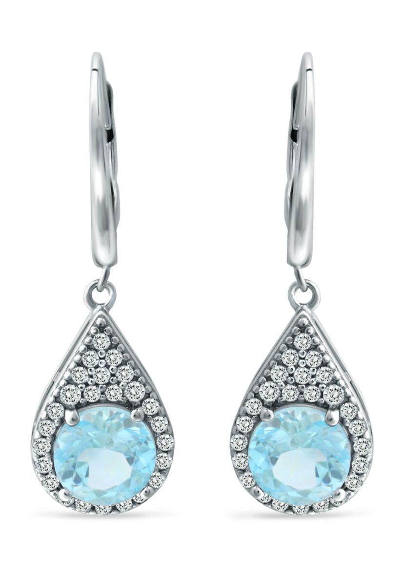 3.25 ct. t.w. Swiss Blue Topaz and Created White Sapphire Lever Back Drop Earrings in Sterling Silver