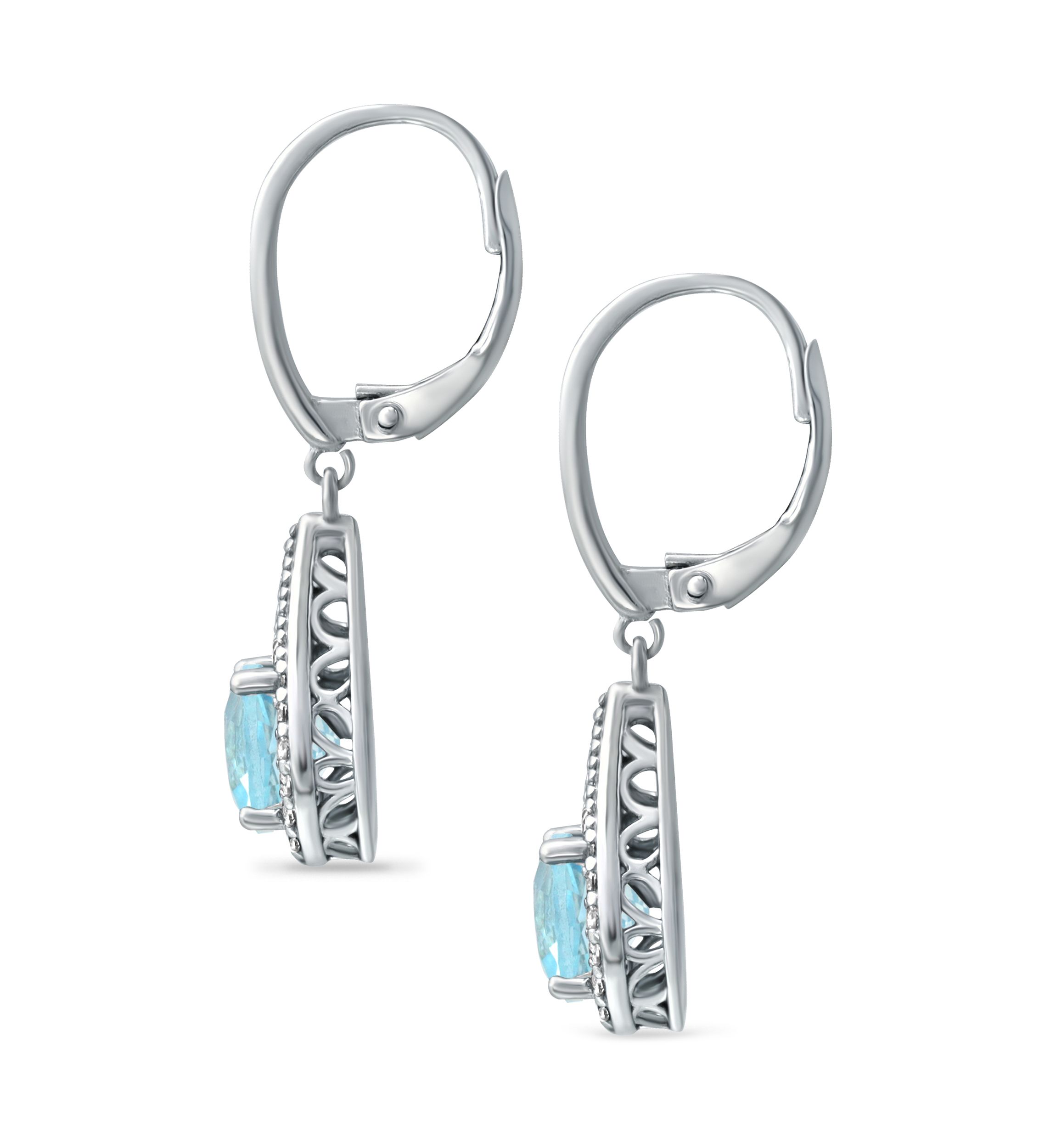 3.25 ct. t.w. Swiss Blue Topaz and Created White Sapphire Lever Back Drop Earrings in Sterling Silver
