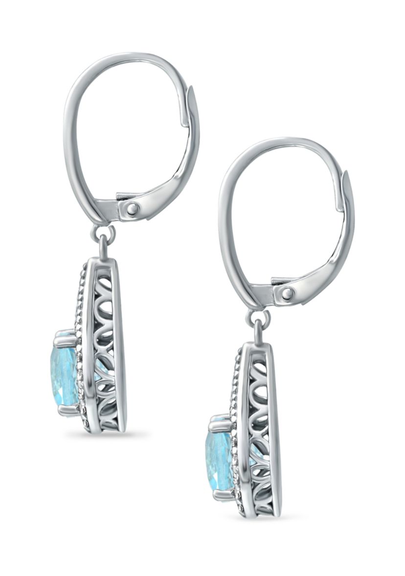 3.25 ct. t.w. Swiss Blue Topaz and Created White Sapphire Lever Back Drop Earrings in Sterling Silver