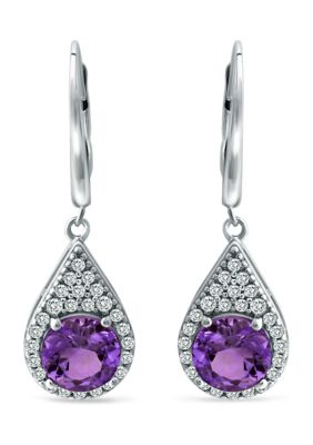 Belk & Co 2.8 ct. t.w. African Amethyst and Created White Sapphire Lever Back Drop Earrings in Sterling Silver