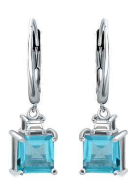 Belk & Co 3.26 ct. t.w. Blue Topaz and Created White Sapphire Drop Lever Back Earrings, Sterling Silver