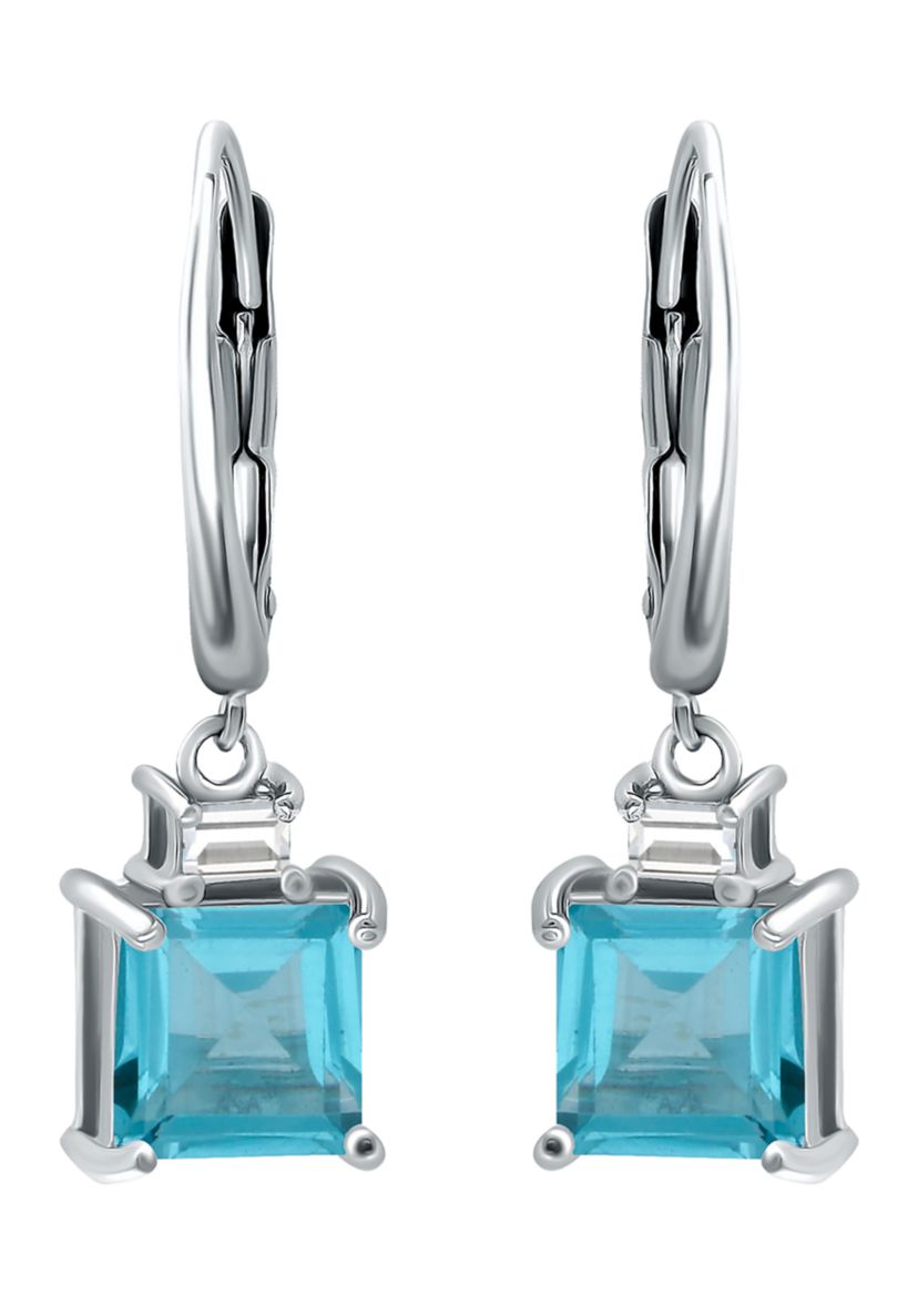 3.26 ct. t.w. Blue Topaz and Created  White Sapphire Drop Lever Back Earrings, Sterling Silver