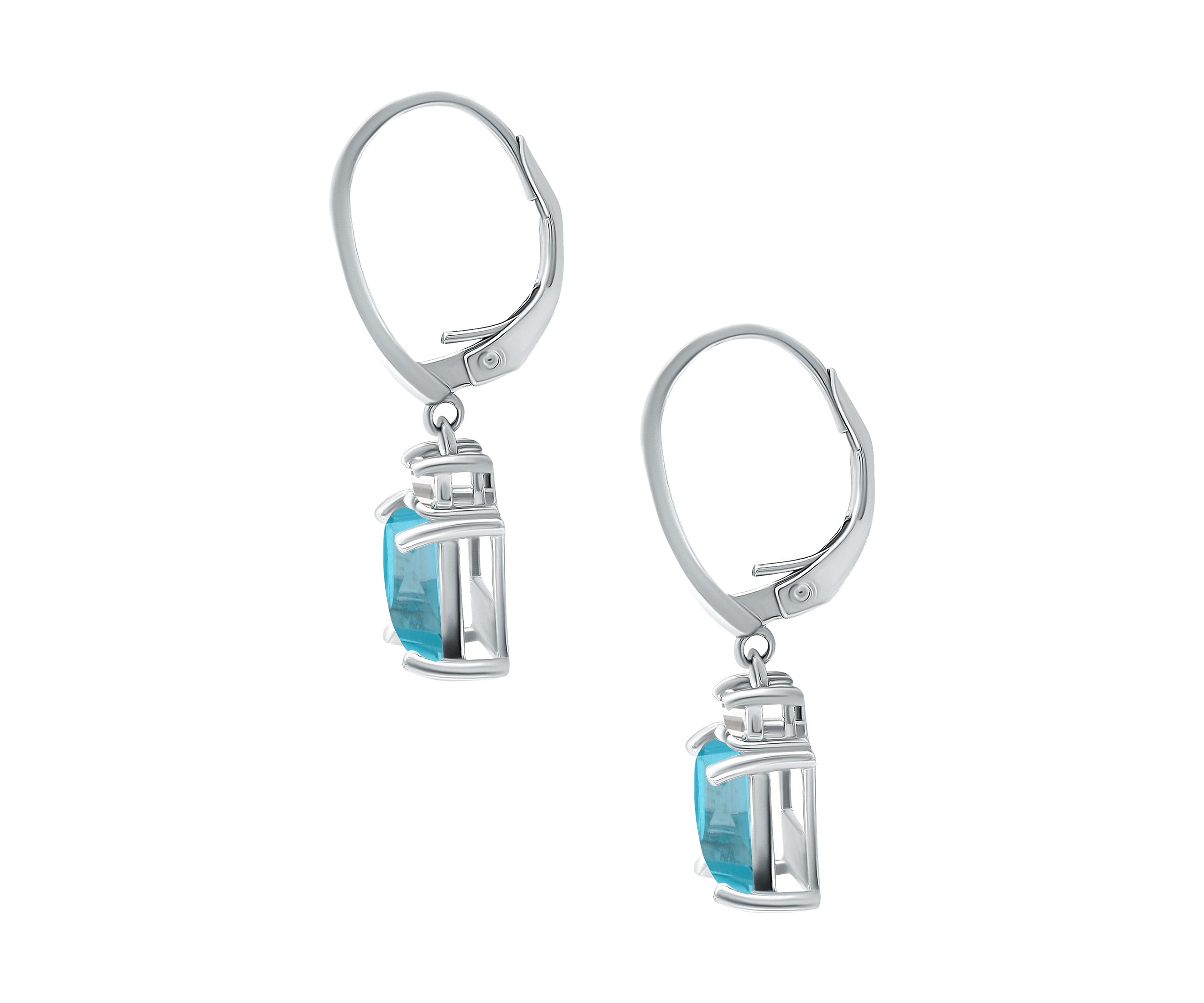 3.26 ct. t.w. Blue Topaz and Created  White Sapphire Drop Lever Back Earrings, Sterling Silver