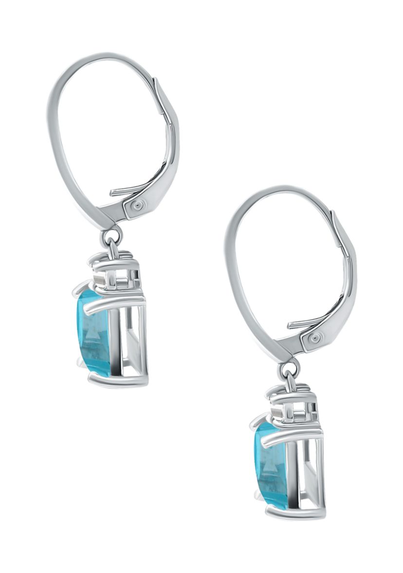 3.26 ct. t.w. Blue Topaz and Created  White Sapphire Drop Lever Back Earrings, Sterling Silver