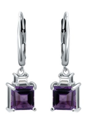 Belk & Co 2.77 Ct. T.w. Amethyst And Created White Sapphire Drop Lever Back Earrings, Sterling Silver