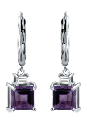 Belk & Co 2.77 ct. t.w. Amethyst and Created White Sapphire Drop Lever Back Earrings, Sterling Silver