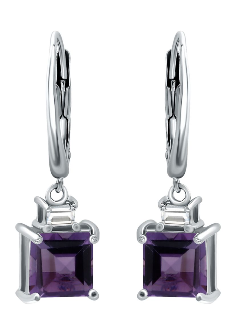 2.77 ct. t.w. Amethyst and Created  White Sapphire Drop Lever Back Earrings, Sterling Silver
