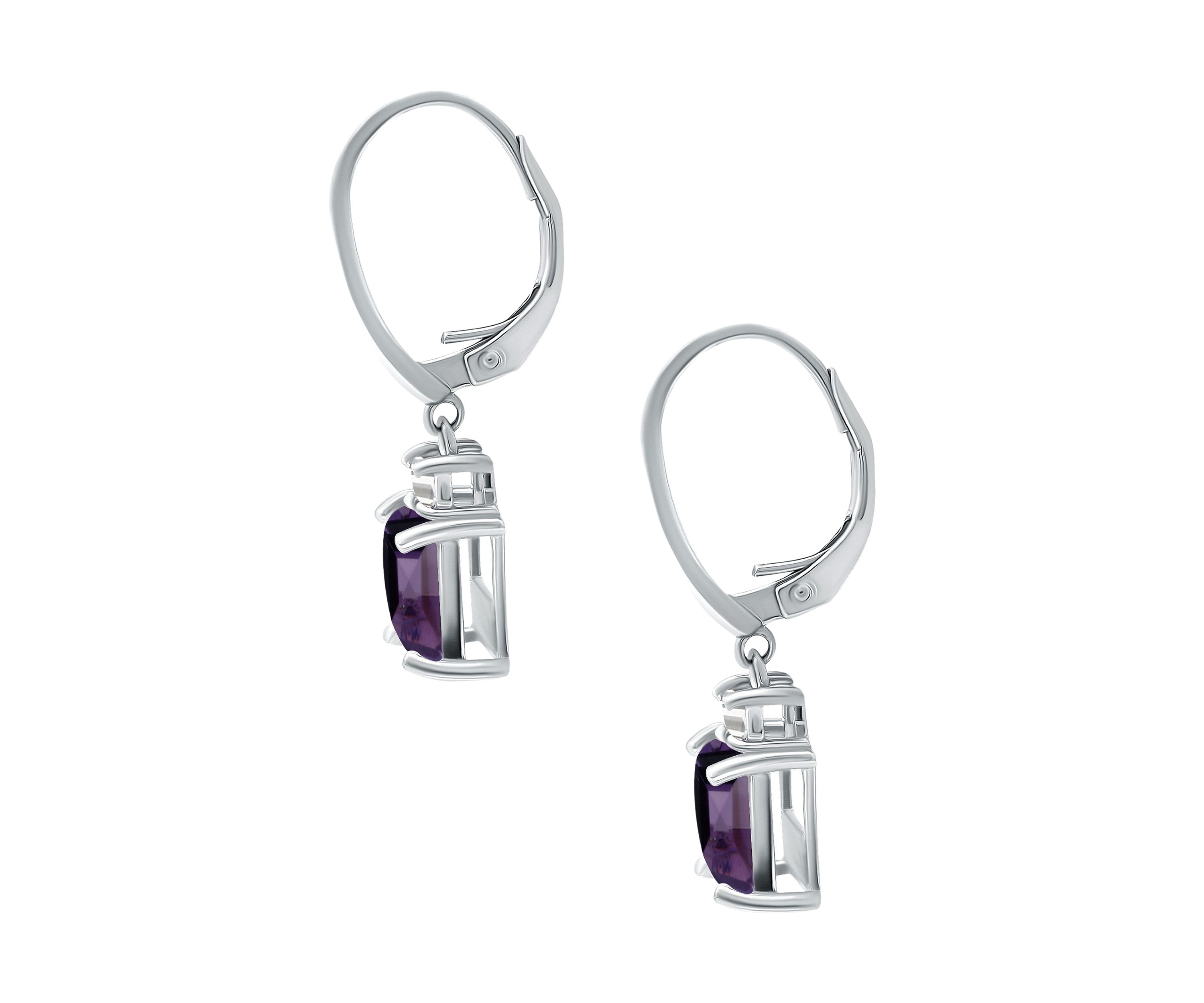 2.77 ct. t.w. Amethyst and Created  White Sapphire Drop Lever Back Earrings, Sterling Silver